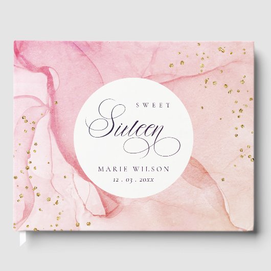 抽象芸術パステルピンクパープルスイーツ16誕生日 ゲストブック (正面)