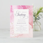 抽象芸術パステルピンクパープルスイーツ16誕生日 招待状 (スタンド正面)