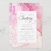 抽象芸術パステルピンクパープルスイーツ16誕生日 招待状 (正面/裏面)