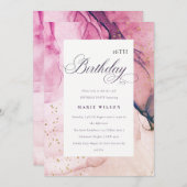 抽象芸術パステルピンクパープルネイビーエイジ誕生日 招待状 (正面/裏面)