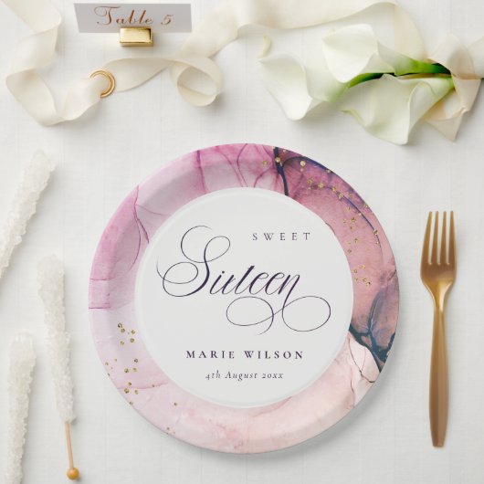 抽象芸術パステルピンクパープルネイビースウィート16誕生日 ペーパープレート (ウェディング)