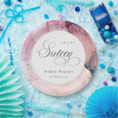 抽象芸術パステルピンクパープルネイビースウィート16誕生日 ペーパープレート (パーティー)