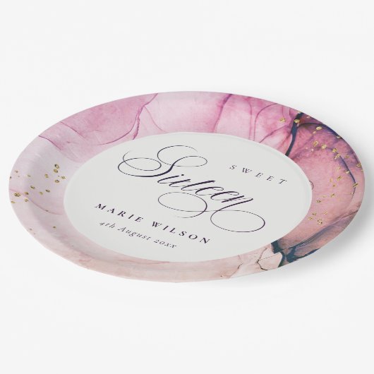 抽象芸術パステルピンクパープルネイビースウィート16誕生日 ペーパープレート (アングル)