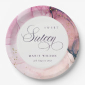 抽象芸術パステルピンクパープルネイビースウィート16誕生日 ペーパープレート (正面)