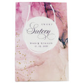 抽象芸術パステルピンクパープルネイビースウィート16誕生日 ミディアムペーパーバッグ (正面)