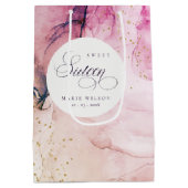 抽象芸術パステルピンクパープルネイビースウィート16誕生日 ミディアムペーパーバッグ (裏面)