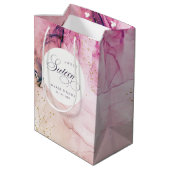 抽象芸術パステルピンクパープルネイビースウィート16誕生日 ミディアムペーパーバッグ (裏面アングル)