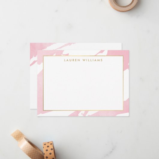 抽象芸術パステルピンクブラッシュストロークフラットノテカード ノートカード (正面/裏面インサイチュ)