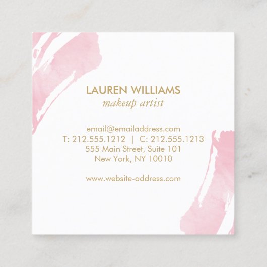 抽象芸術パステルピンク水彩ブラシストローク スクエア名刺 (裏面)