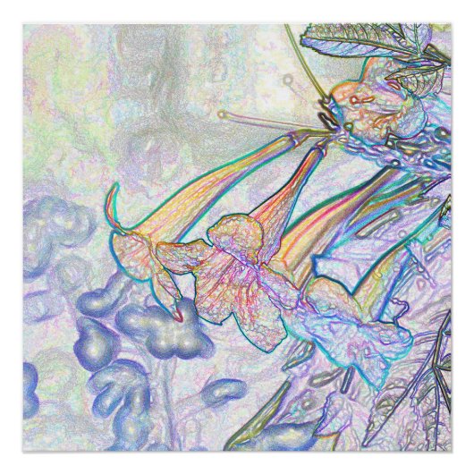 抽象芸術パステルフラワーズスケッチ ポスター (正面)