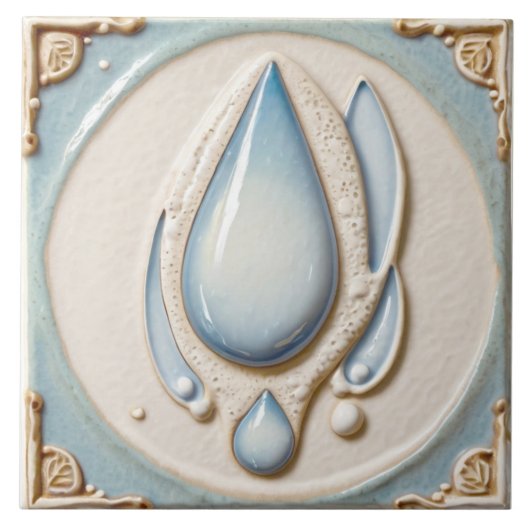 抽象芸術パステルブルー&ホワイトウォータードロップバスルーム タイル (正面)