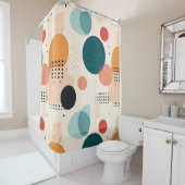抽象芸術パステルベージュ赤い緑の点 シャワーカーテン (インサイチュ)