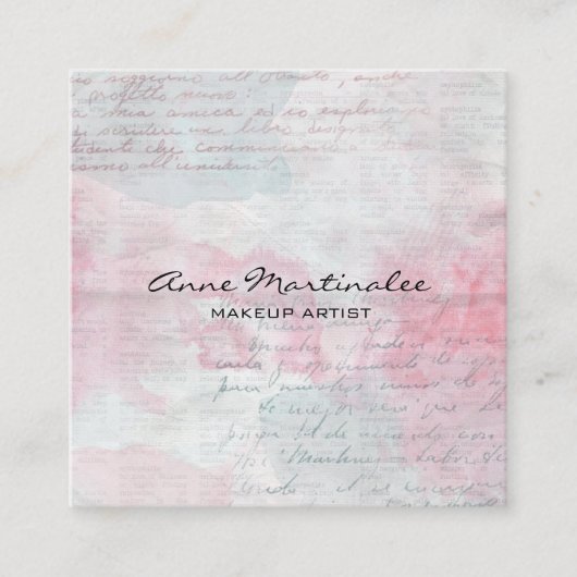 抽象芸術パステルミックスメディアコラージュ スクエア名刺 (正面)