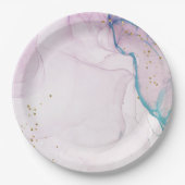 抽象芸術パステルモダンパープルブルーティール(緑がかった色)ウォーターカラー ペーパープレート (正面)