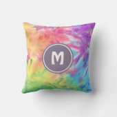 抽象芸術パステルレインボーおもしろいろうけつ染め絞り染めモノグラム クッション (裏面)