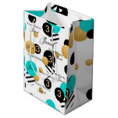 抽象芸術パターパーソナライズされたン名キッズ誕生日 ミディアムペーパーバッグ (裏面アングル)