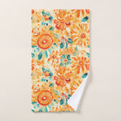 抽象芸術パターンサニーオレンジシャワーカーテン バスタオルセット (ハンドタオル)