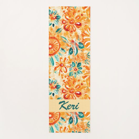 抽象芸術パターンサニーオレンジシャワーカーテン ヨガマット (正面)