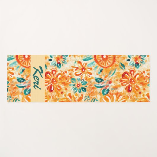 抽象芸術パターンサニーオレンジシャワーカーテン ヨガマット (正面(横))