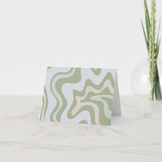 抽象芸術パターンレトロ液体スワールSage Green ノートカード (正面)
