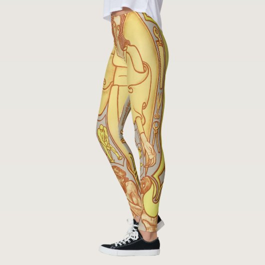 抽象芸術パターンヴィンテージイエローグレーウィメンズ レギンス (左)