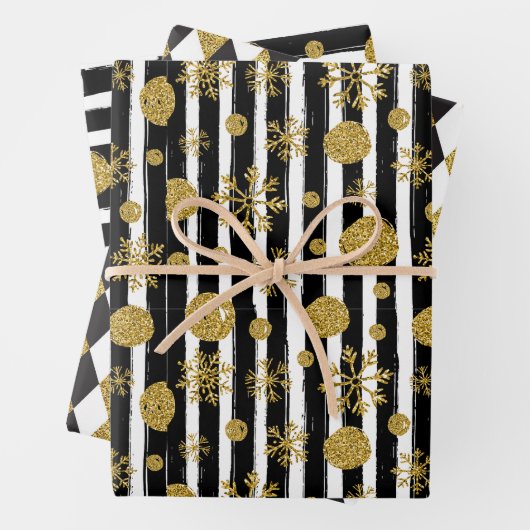 抽象芸術パターン付き金ゴールドグリッター ラッピングペーパーシート (インサイチュ)