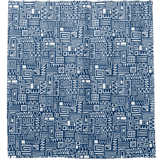 抽象芸術パターン110122 – 藍色の白 シャワーカーテン (正面)