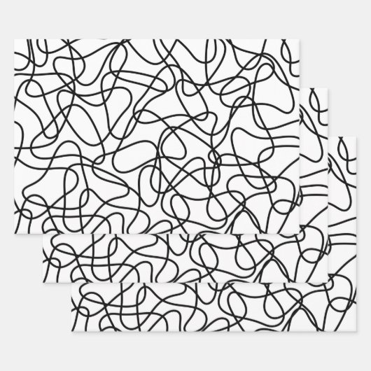 抽象芸術パターン – 白黒 ラッピングペーパーシート (セット)