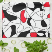 抽象芸術パターン – 赤、黒、白。 キッチンタオル (折り畳み)