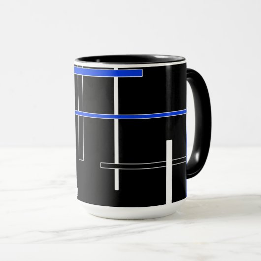 抽象芸術パターン – 青 マグカップ (正面右)