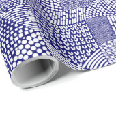 抽象芸術パッチワークの地図 – 白オン深いネイビーブルー ラッピングペーパー (ロールコーナー)