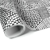 抽象芸術パッチワークの地図 – 黒の上に白 ラッピングペーパー (ロールコーナー)