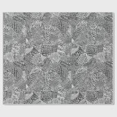抽象芸術パッチワークの地図 – 黒の上に白 ラッピングペーパー (フラット)