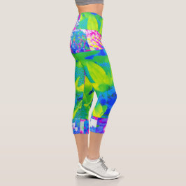 抽象芸術パッチワークひまわりガーデンコラージュ カプリレギンス