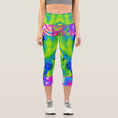 抽象芸術パッチワークひまわりガーデンコラージュ カプリレギンス (正面)