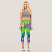 抽象芸術パッチワークひまわりガーデンコラージュ カプリレギンス (正面)