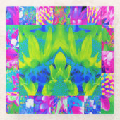 抽象芸術パッチワークひまわりガーデンコラージュ ガラスコースター (正面)