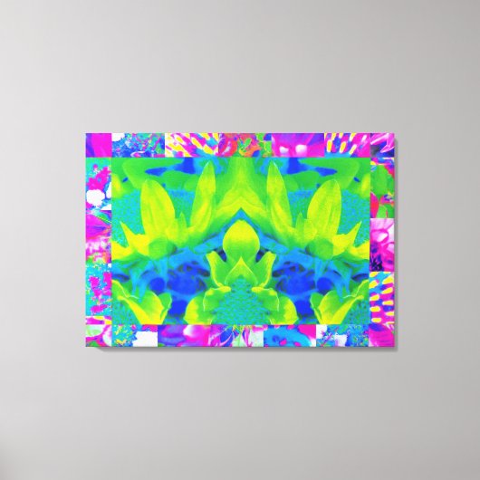 抽象芸術パッチワークひまわりガーデンコラージュ キャンバスプリント (正面)