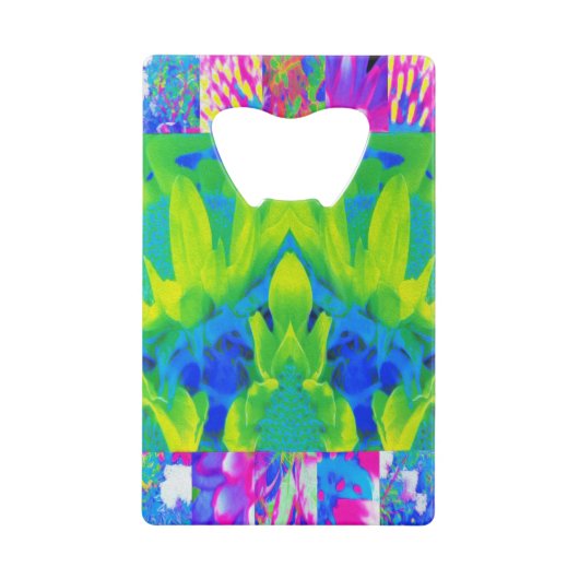 抽象芸術パッチワークひまわりガーデンコラージュ クレジットカード栓抜き (正面)