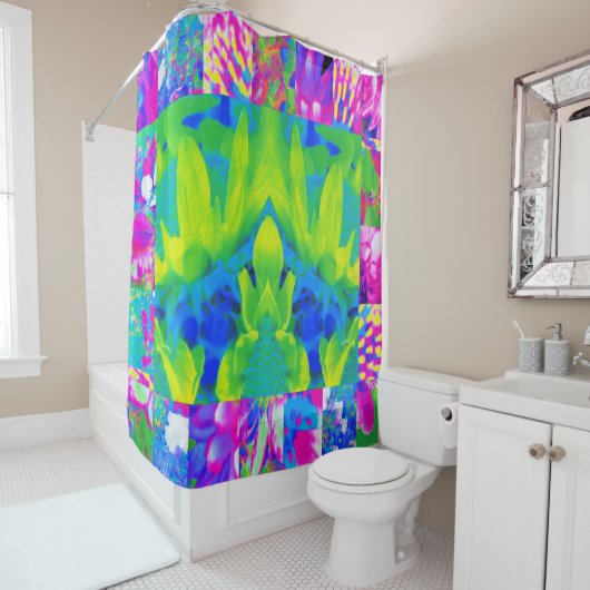 抽象芸術パッチワークひまわりガーデンコラージュ シャワーカーテン (インサイチュ)