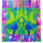 抽象芸術パッチワークひまわりガーデンコラージュ シャワーカーテン (正面)