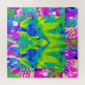 抽象芸術パッチワークひまわりガーデンコラージュ ジグソーパズル (横)