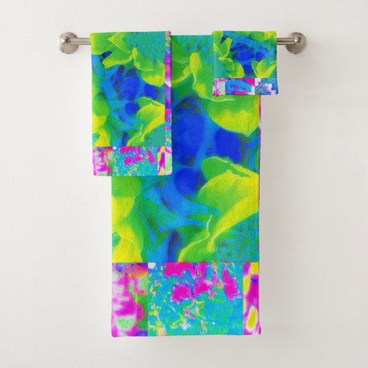 抽象芸術パッチワークひまわりガーデンコラージュ バスタオルセット (インサイチュ)