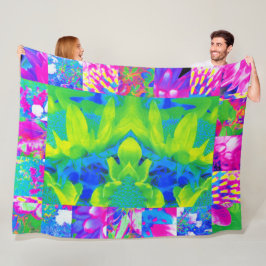 抽象芸術パッチワークひまわりガーデンコラージュ フリースブランケット