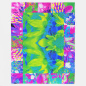 抽象芸術パッチワークひまわりガーデンコラージュ フリースブランケット (正面)