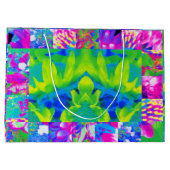 抽象芸術パッチワークひまわりガーデンコラージュ ラージペーパーバッグ (裏面)