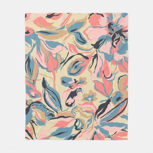 抽象芸術パッチワーク：幾何学的フローラクリーム。 フリースブランケット (正面)
