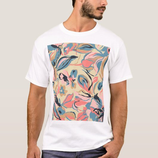 抽象芸術パッチワーク:幾何学的フローラクリーム。 Tシャツ (正面)