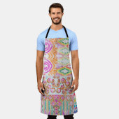 抽象芸術パッチワーク、水色絞り染めパターン。 エプロン (着用した状態)