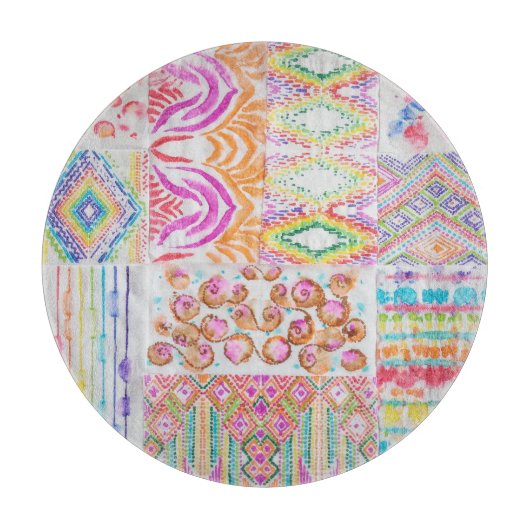 抽象芸術パッチワーク、水色絞り染めパターン。 カッティングボード (正面)